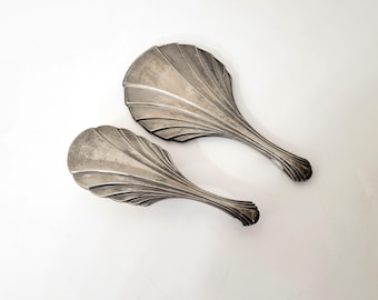 E P Zinc Alloy Silver Art Deco Vanity Set Mirror and Brush