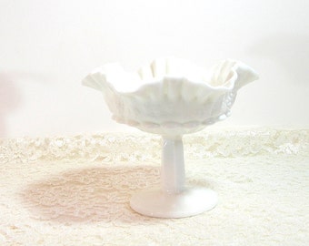 Westmoreland Milkglass Pedestal Compote - Ruffled - Grape Design