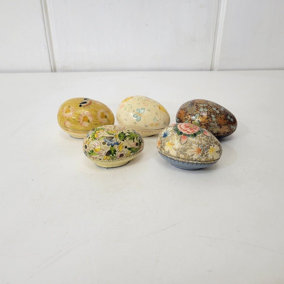 Kashmiri Egg Shaped Paper Mache Trinket Boxes Ins… - image 3