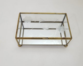 Etched Glass and Brass Trinket Box