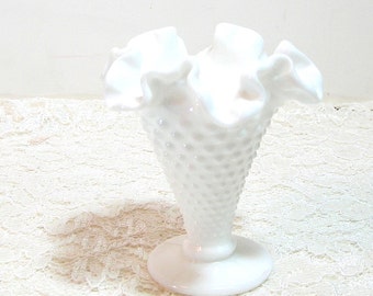 Fenton Milk Glass Ruffled Top Vase