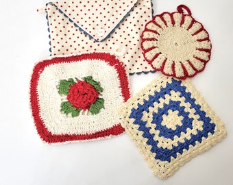 Vintage Crochet Potholders in Polka Dot Envelope Case