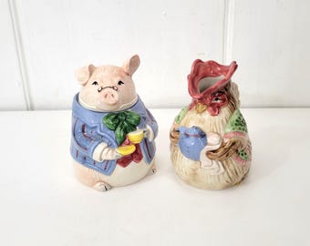 Fitz and Floyd Chicken and Pig Sugar and Creamer Set