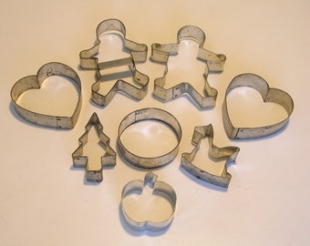 Vintage Cookie Cutter Collection, Set of Eight, Gingerbread, Hearts and More