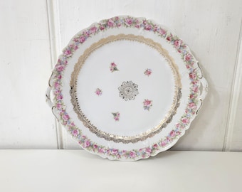 Serving Plate with Pink Roses and Gold Trim