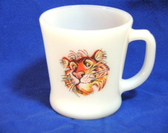 Fire King Milk Glass Mug With Esso Exxon Gas Tiger