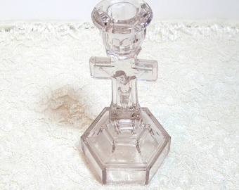 Vintage Glass Crucifix Candleholder, Cross, Christian