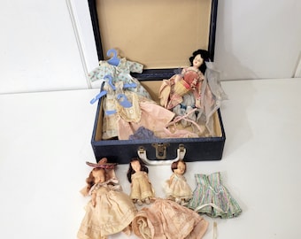 Vintage Child's Suitcase with Dolls and Doll Clothes 1950s
