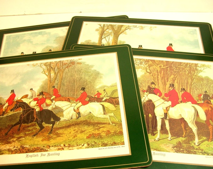 Vintage Pimpernel English Fox Hunting Scene Cork Backed Placemats Set