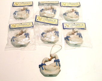 Country French Geese Ceramic Ornaments Set of Seven
