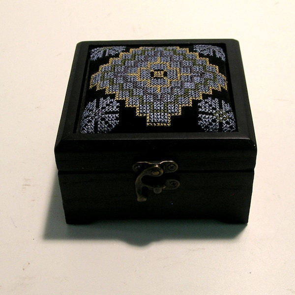 Wood Trinket Box with Cross Stitch Top