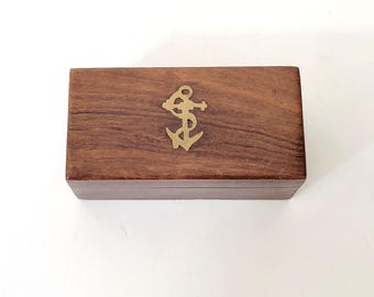 Wood Trinket Box with Brass Anchor Inlay