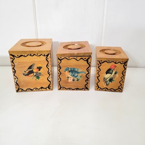 Woodpecker Wood Ware Canister Set with Songbirds