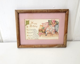 Vintage Framed Happy Birthday Postcard