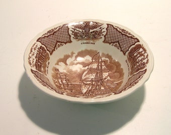Fair Winds 8 1/2" Serving Bowl  Alfred Meakin, Staffordshire, England , U.S.S. Macedonia, Brown