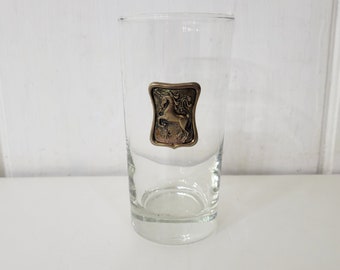 MCM Drinking Glass with Brass Unicorn Crest