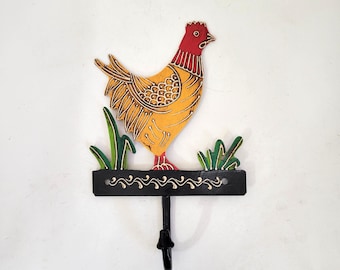 Country French Hand Painted Tin Rooster Hook