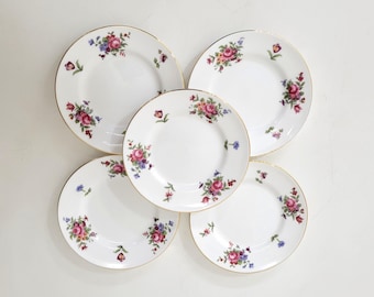 Crown Staffordshire Fine Bone China Bread Plates Pink Roses Set of Five