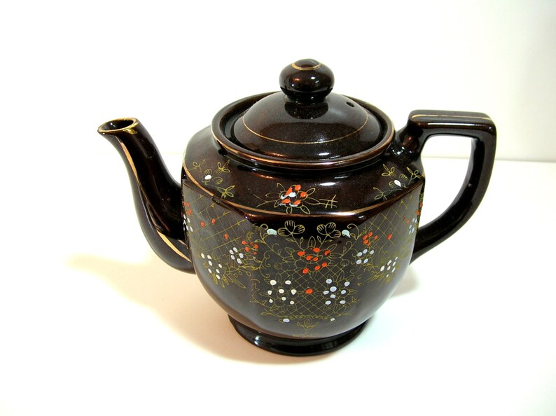 Vintage Brown Ceramic Teapot Etsy