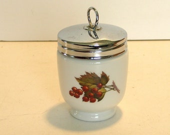 Royal Worcester Milkglass Egg Coddler Jar with Chrome Lid, Fruit Design