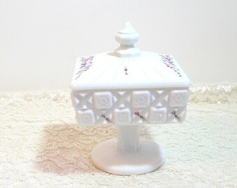 Westmoreland Milkglass Box with Handpainted Roses