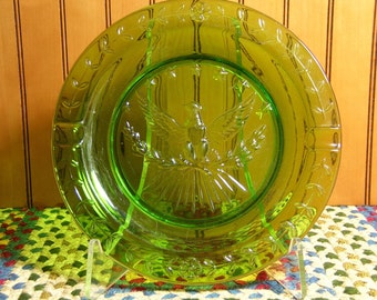 American Eagle Ashtray  Vintage Green Glass