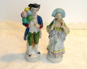 Courting Couple Figurines Man with Balloons Lady with Hat
