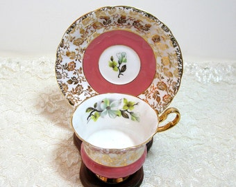 Pink And Gold Teacup And Saucer Windsor Bone China, English Bone China Teacup