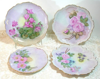 Floral Plates Hand Painted Antique Style Set of Four