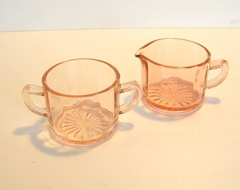 Pink Depression Glass Sugar and Creamer Set