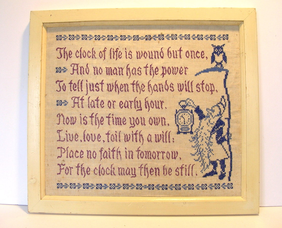 Vintage Framed Cross Stitch The Clock of Time Poem Etsy