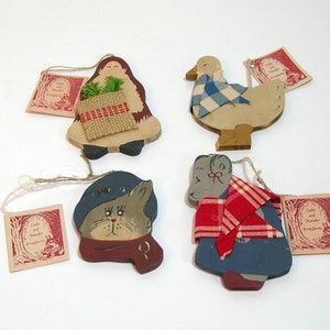 Vintage Wood Folk Art Ornaments, Ladie And Friends