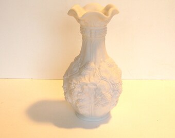 Milk Glass Grape Design Embossed Vase Vintage