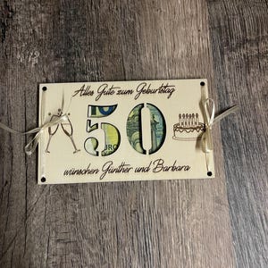 Digital birthday card "50" for laser cutting – money gift, personalizable – SVG DXF PDF file, laser cut, Happy Birthday,