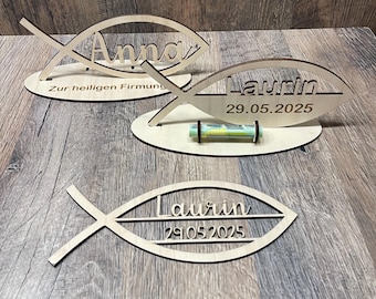 Personalized fish-shaped money gift for Confirmation or First Communion – Digital Download | Decoration with Name & Date | Laser File SVG DXF PDF