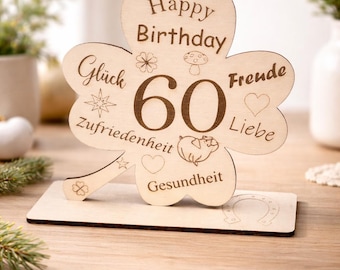 Happy Birthday, laser-cut, birthday gift, personalized lucky charm, clover, SVG, laser-cut file