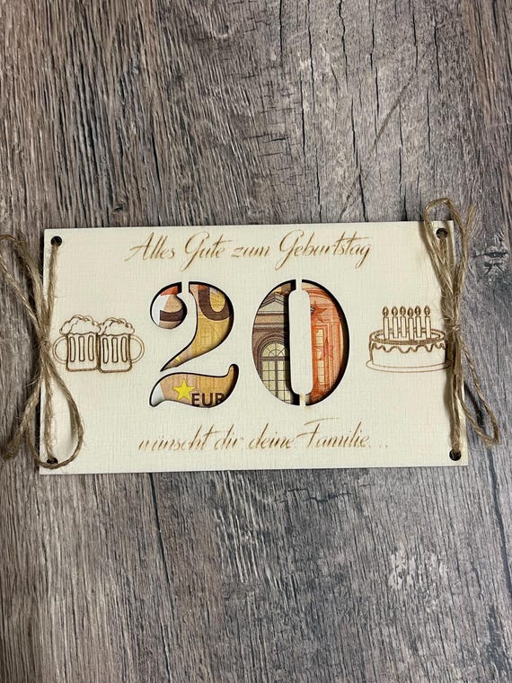 Digitale Geburtstagskarte "20" zum  Lasern – Geldgeschenk, personalisierbar – SVG DXF PDF Datei, Lasercut, Happy Birthday,