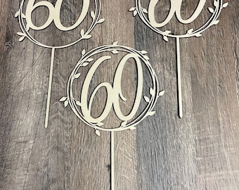 Adorno para tarta de 60 cumpleaños en formato SVG – Diseño digital de corona de hojas – Adorno para tarta de aniversario – Archivo para Cricut y Silhouette – Decoración para fiestas DIY, corte láser
