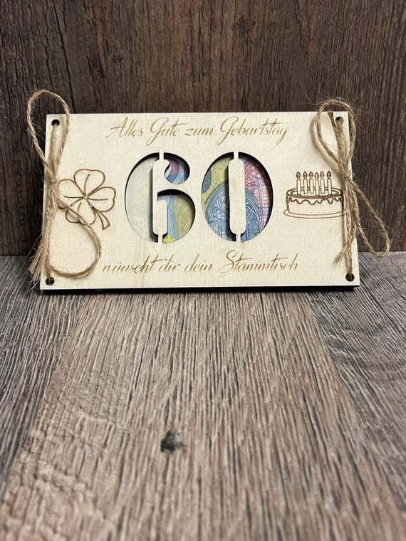 Digitale Geburtstagskarte "60" zum  Lasern – Geldgeschenk, personalisierbar – SVG DXF PDF Datei, Lasercut, Happy Birthday,