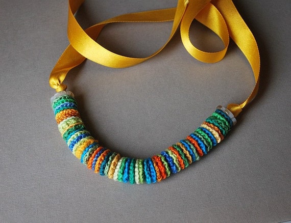 Items similar to Crochet Necklace Green Blue Yellow Orange ...