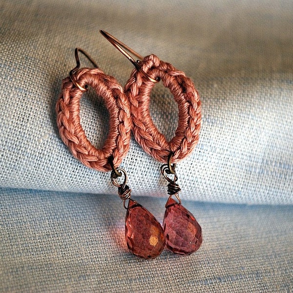 Romantic Pink Crochet Quartz Earrings