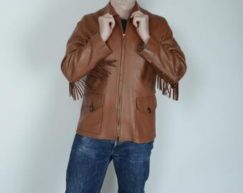 1950s leather jacket with fringing, motorcycle jacket, western, M, True Vintage