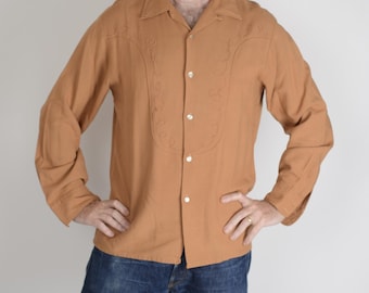 Vintage 1950s MCGREGOR Rayon Gabardine Sport Shirt ~ Size M ~ Loop