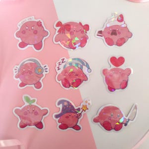 Lot de 9 Stickers Kirby - Autocollants Vinyle Waterproof Holographique mignon drôle