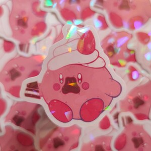 Sticker Kirby Gâteau - Autocollant Vinyle Waterproof Holographique mignon drôle