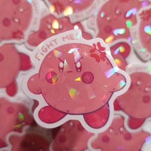 Sticker Angry Kirby  - Autocollant Vinyle Waterproof Holographique mignon drôle