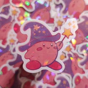 Sticker Kirby Sorcier - Autocollant Vinyle Waterproof Holographique mignon drôle