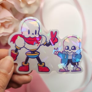 Grand Sticker Sans & Papyrus Undertale - Autocollant Vinyle Waterproof Holographique mignon drôle