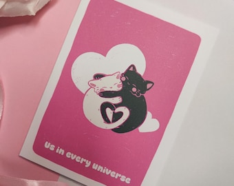 Cartão de gatos amorosos - Ilustração A6 - Cartão postal tamanho cartão aberto - Dia dos Namorados