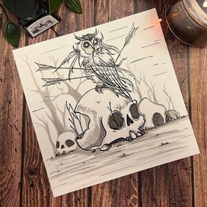 Ominous Owl Drawlloween 2023 Fine Art Print